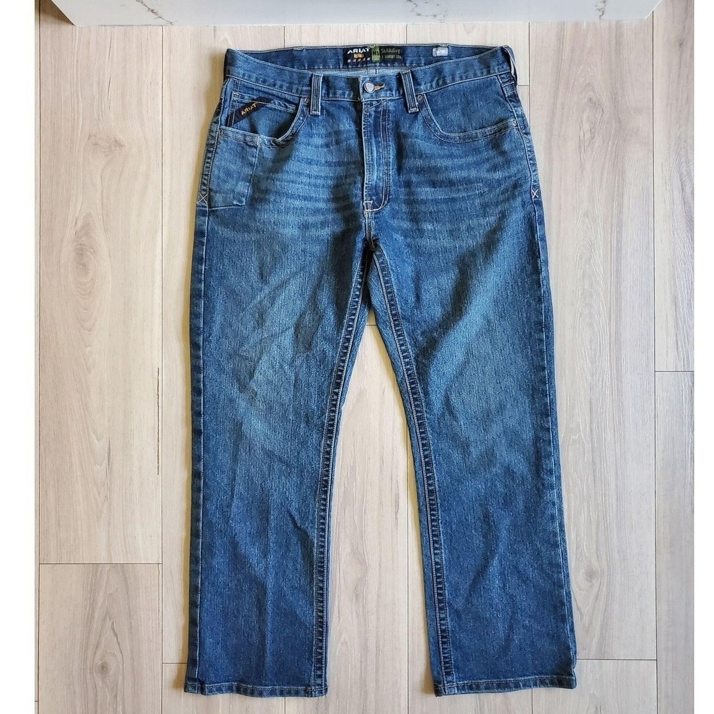 Ariat Rebar M5 Jeans Mens 36x30 Blue Medium Wash Straight Stretch Denim